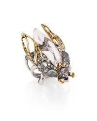 Alexis Bittar | Metallic Pave Crystal Aqua Crackle Stone Lucite Beetle Cocktail Ring | Lyst