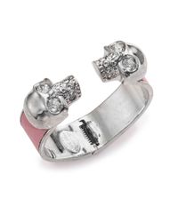 Alexander McQueen | Metallic Leather-Inset Double Skull Cuff Bracelet/Silvertone | Lyst