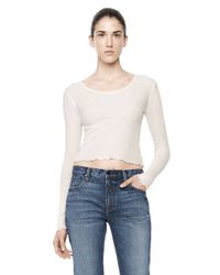 Alexander Wang | White Cropped Long Sleeve Ruffle Tee | Lyst
