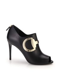 Gucci | Black Rooney Leather Horsebit Peep-toe Booties | Lyst