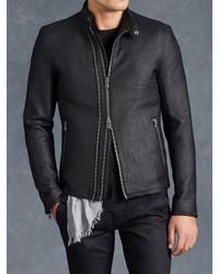 John Varvatos | Black Cotton Moto Jacket for Men | Lyst