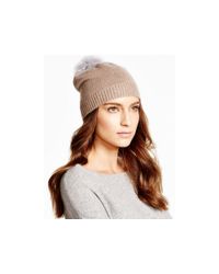 Magaschoni | Beige Color Blocked Fur Pom Pom Hat | Lyst