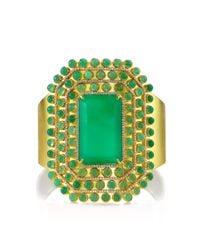 Irene Neuwirth | Green 18k Yellow Gold Cuff Set with Emerald Cabochon Cut Chrysoprase Diamond Pave | Lyst