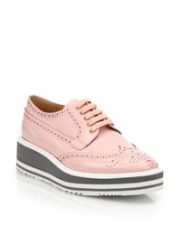 Prada | Pink Leather Platform Wingtip Brogues | Lyst