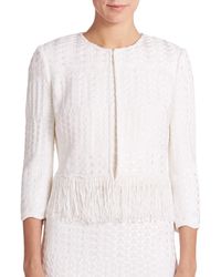 St. John | White Multi-stitch Fringed Knit Jacket | Lyst