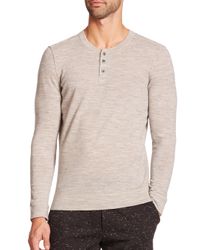 VINCE | Gray Wool & Linen Henley Tee for Men | Lyst