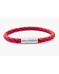 Tateossian - Red Breast Cancer Care Bracelet In Pink And Orange Leaher With Aluminium Clasp for Men - Lyst