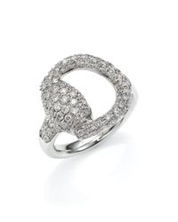 Gucci | Horsebit Pave Diamond & 18k White Gold Ring | Lyst