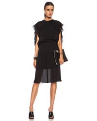 Chloé | Black Silk Georgette Ruffle Sleeve Silk Dress | Lyst