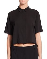 T By Alexander Wang | Black Cropped Silk-stretch Blouse | Lyst
