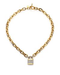 Michael Kors | Metallic Motif PavÉ Padlock Chain Necklace/Goldtone | Lyst