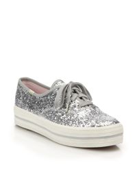 spade sneakers kate keds kick triple glitter platform sliver lyst silver sold