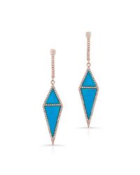 Anne Sisteron - Blue 14kt Yellow Gold Double Turquoise Diamond Shield Earrings - Lyst