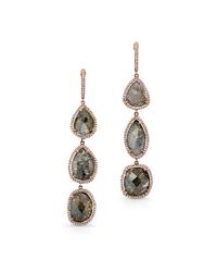 Anne Sisteron - Gray 14kt Rose Gold Slice Diamond Triple Drop Earrings - Lyst