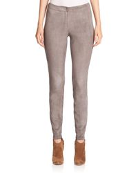 Lafayette 148 New York | Gray Magic Stretch Suede Slim Pants | Lyst
