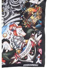 DSquared² | Black Tattoo Printed Silk Square Scarf | Lyst