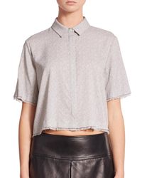 T By Alexander Wang | Gray Cropped Silk-stretch Blouse | Lyst