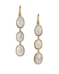 Lena Skadegard | Metallic Grey Moonstone & 18k Yellow Gold Triple Drop Earrings | Lyst