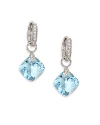 Jude Frances | Lisse Sky Blue Topaz, Diamond & 18k White Gold Cushion Earring Charms | Lyst