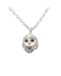 By Emily - Metallic Silver Barn Owl Necklace With Black Diamonds - Lyst