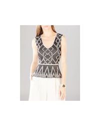 BCBGMAXAZRIA | Black Alonya Jacquard Peplum Top | Lyst