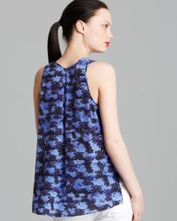 Rebecca Taylor - Blue Abstract-print Silk V-neck Tank - Lyst