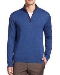 Saks Fifth Avenue | Blue Merino Wool Half-zip Sweater for Men | Lyst