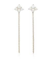 Sara Weinstock | Metallic White Diamond Cluster Stud Chain Earrings | Lyst