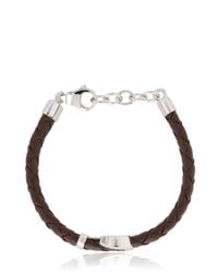 Ferragamo | Brown Gancino Silver & Leather Bracelet | Lyst