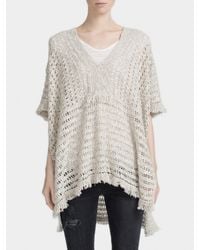 White + Warren | Gray Fringed Stitch Poncho | Lyst