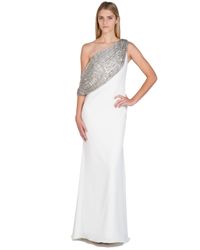 Badgley Mischka | Metallic Beaded Shoulder Drape Evening Gown | Lyst