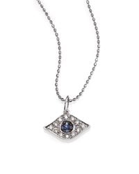 Sydney Evan | Metallic Diamond, Sapphire & 14k White Gold Small Evil Eye Pendant Necklace | Lyst