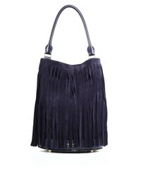 Burberry | Blue Fringed Suede & Leather Bucket Bag | Lyst