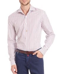 Kiton | Red Shadow Stripe Cotton Sportshirt for Men | Lyst