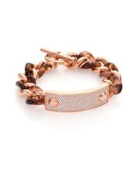 Michael Kors | Metallic Blush Tortoise-print Pavé Plaque Chain Bracelet | Lyst