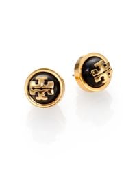 Tory Burch | Black Melodie Cabochon Logo Stud Earrings | Lyst