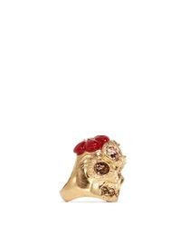 Alexander McQueen | Metallic Crystal Skull Flower Ring | Lyst