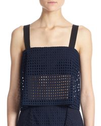 3.1 Phillip Lim | Blue Bandeau-insert Sheer Cotton Eyelet Cropped Top | Lyst