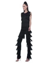 Norma Kamali | Black Cropped Sleeveless Fringe Tee | Lyst