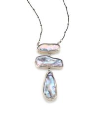 Chan Luu | Metallic 14mm-28mm Grey Baroque Pearl & Sterling Silver Three-tier Pendant Necklace | Lyst
