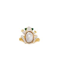 Kenneth Jay Lane | White Crystal And Pearl Frog Brooch | Lyst
