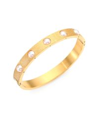 Majorica | Metallic 7mm White Pearl Bangle Bracelet/goldtone | Lyst