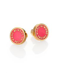Marc By Marc Jacobs | Red Enamel Logo Disc Stud Earrings | Lyst