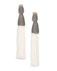 Oscar de la Renta | White Long Silk Tassel Clip-on Earrings | Lyst