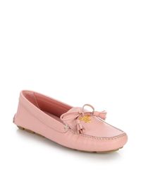Prada | Pink Saffiano Leather Drivers | Lyst