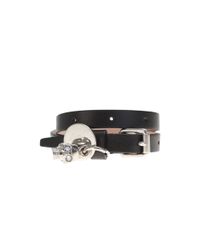 Alexander McQueen - Skull Double Black Leather Bracelet - Lyst