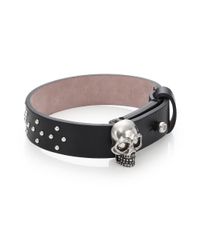 Alexander McQueen | Black Skull Keeper Studded Leather Bracelet | Lyst