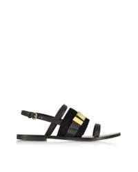See By Chloé - Chelsey Black Leather And Suede Flat Sandal - Lyst