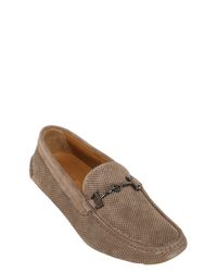 Giorgio Armani | Gray Perforated Suede Horse Bite Loafers for Men | Lyst