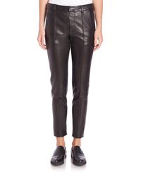 Vince | Black Leather Pintucked Pants | Lyst